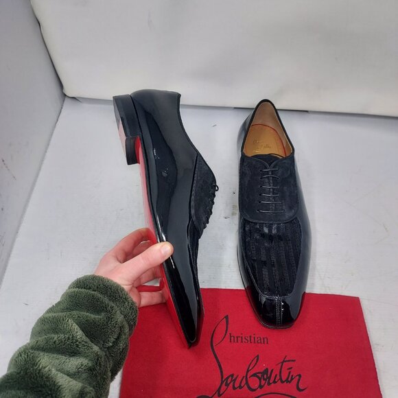 Christian Louboutin Black Lafitte Velvet Patent Striped Lace Up Shoe main image 7